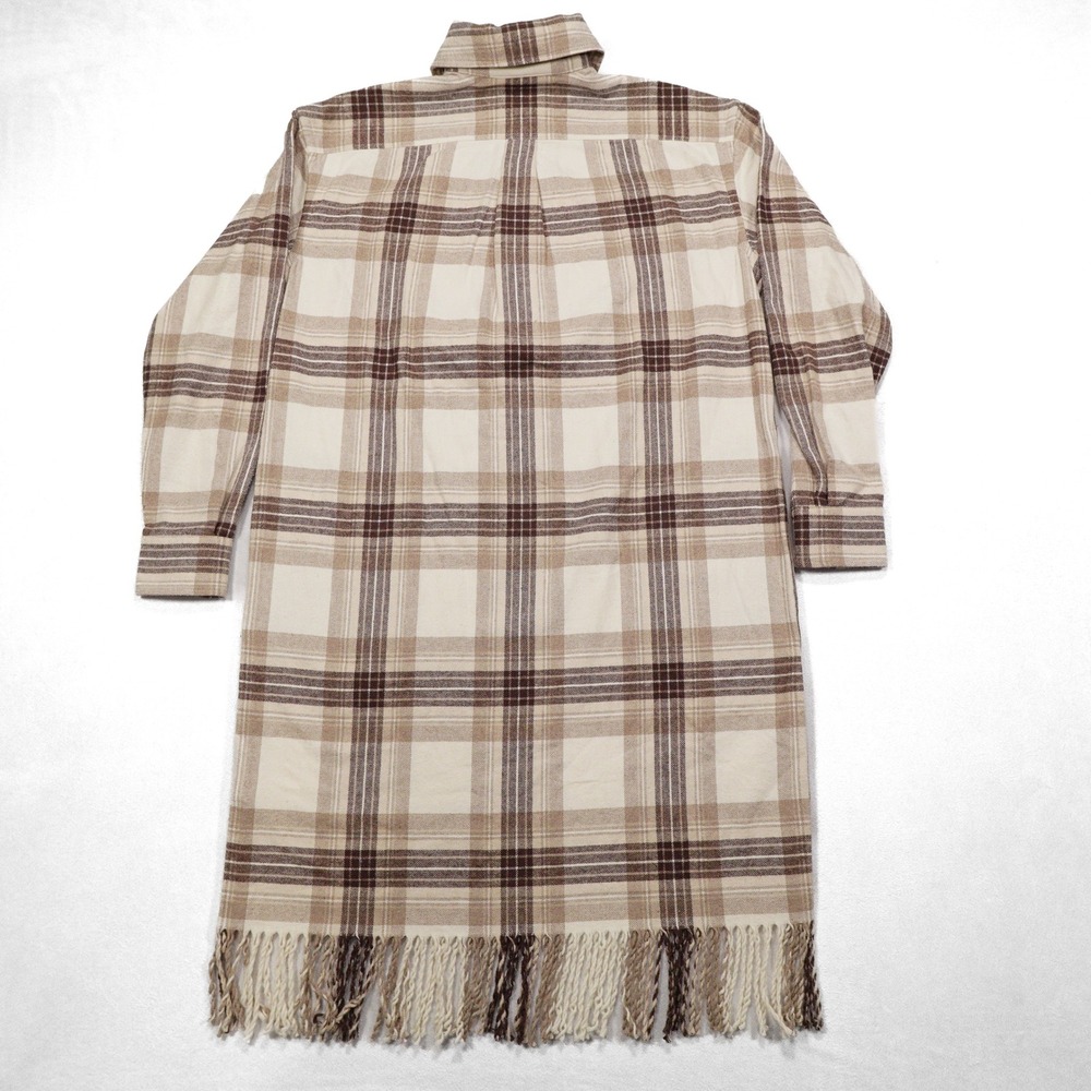 NWT POLO RALPH LAUREN Women's Size 2 Brown Plaid Flannel Fringe Trim Shirt Dress - Picture 6 of 8